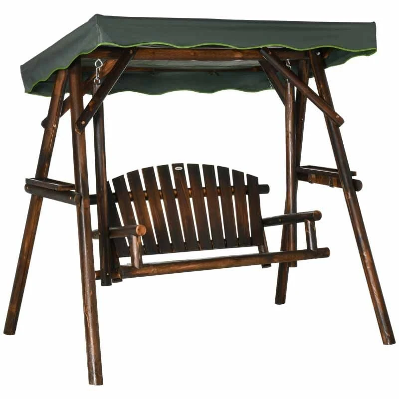 Outsunny 2-Seater Fir Wood Garden Swing Chair With Canopy - Brown - 84A-216 - Image 6