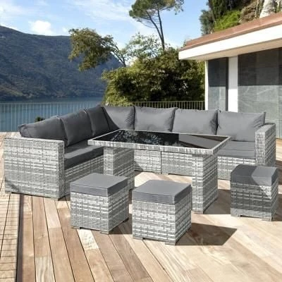 Oseasons® Aruba Rattan 9 Seater Corner Dining Set - Dove Grey - 106041