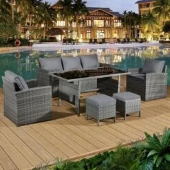 Oseasons® Fiji Rattan 7 Seater Lounge Dining Set - Pewter Grey - 106044