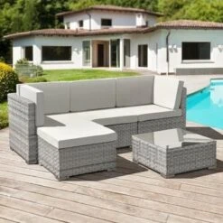 Oseasons® Trinidad Rattan 4 Seater Modular Chaise Lounge Set - Dove Grey - 106280
