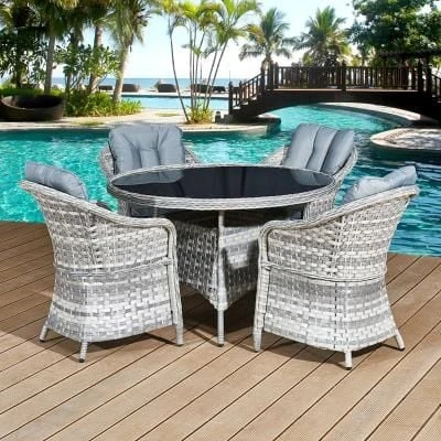 Oseasons® Sicilia Rattan 4 Seater Dining Set - Dove Grey With Black Glass - 106373