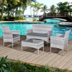 Oseasons® Acorn Rattan 4 Seater Bistro Lounge Set - Dove Grey - 106375