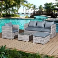 OseasonsĀ® Acorn Rattan 5 Seater Lounge Sofa Set - Dove Grey - 106376