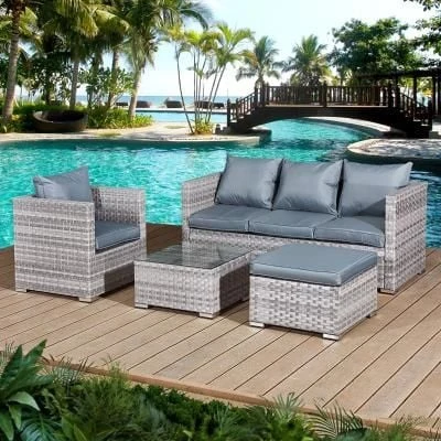 Oseasons® Acorn Rattan 5 Seater Lounge Sofa Set - Dove Grey - 106376