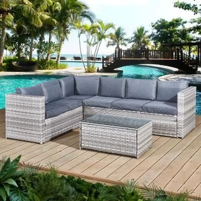 Oseasons® Acorn Rattan 6 Seater Corner Sofa Set - Dove Grey - 106377
