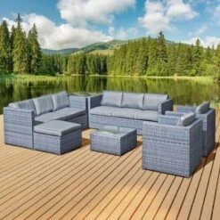 Oseasons® Malta Rattan 9 Seater U-Shape Set - Ocean Grey - 106425