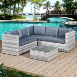 OseasonsĀ® Acorn Rattan 5 Seater Corner Sofa Set - Dove Grey - 106427