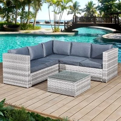 Oseasons® Acorn Rattan 5 Seater Corner Sofa Set - Dove Grey - 106427