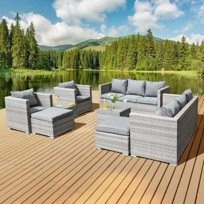 Oseasons® Acorn Deluxe Rattan 10 Seater Modular Sofa Set - Dove Grey - 106447