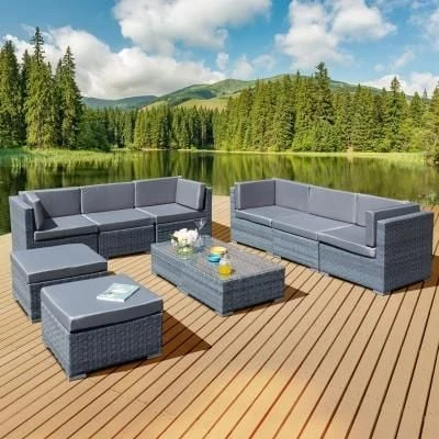 Oseasons® Trinidad Deluxe Rattan 8 Seater Modular Sofa Set - Ocean Grey - 106449