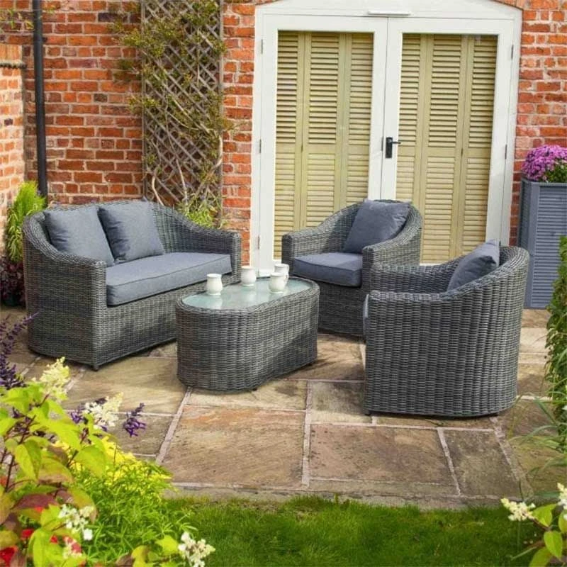 Rowlinson Bunbury 4 Piece Rattan Sofa Set - Grey Weave - BUNGWSET