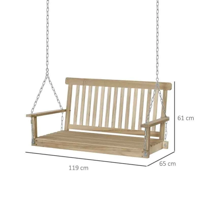 Outsunny 2 Seater Wooden Swing Chair - Natural - 84A-154ND - Image 2
