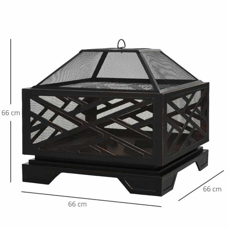 Outsunny Outdoor Square Fire Pit - Black - 842-174 - Image 2