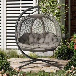 Outsunny Double Hanging 2 Seater Egg Chair - Sand Brown - 84A-266V70SD