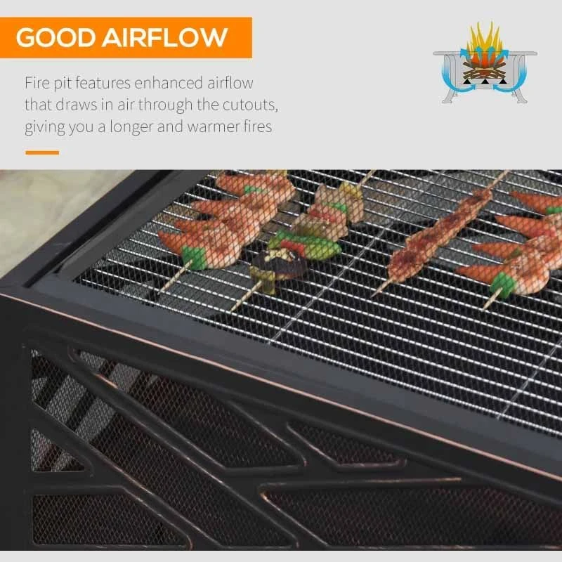 Outsunny Outdoor Square Fire Pit - Black - 842-174 - Image 3