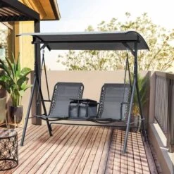 Outsunny 2-Seater Garden Swing Chair With Table - Grey - 84A-141GY