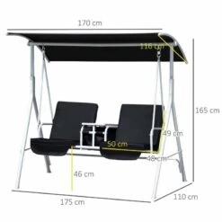Outsunny Independent 2 Seater Garden Swing Chair With Table - Black - 84A-057BK