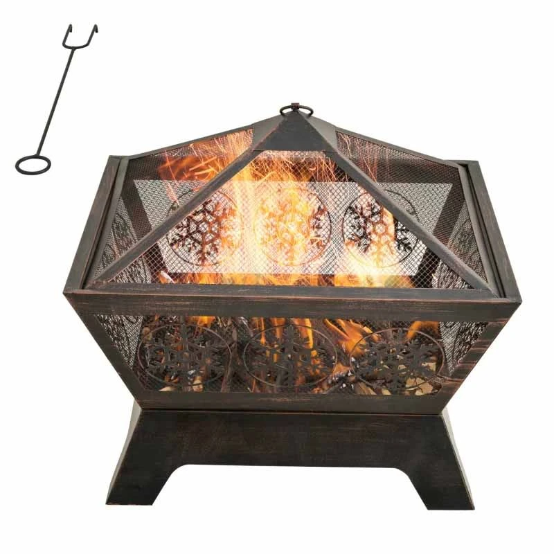 Outsunny Snowflake Pattern Outdoor Fire Pit - Bronze - 842-256 - Image 3