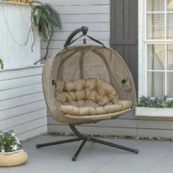 Outsunny Double Hanging 2 Seater Egg Chair With Cushion - Brown - 84A-208V70