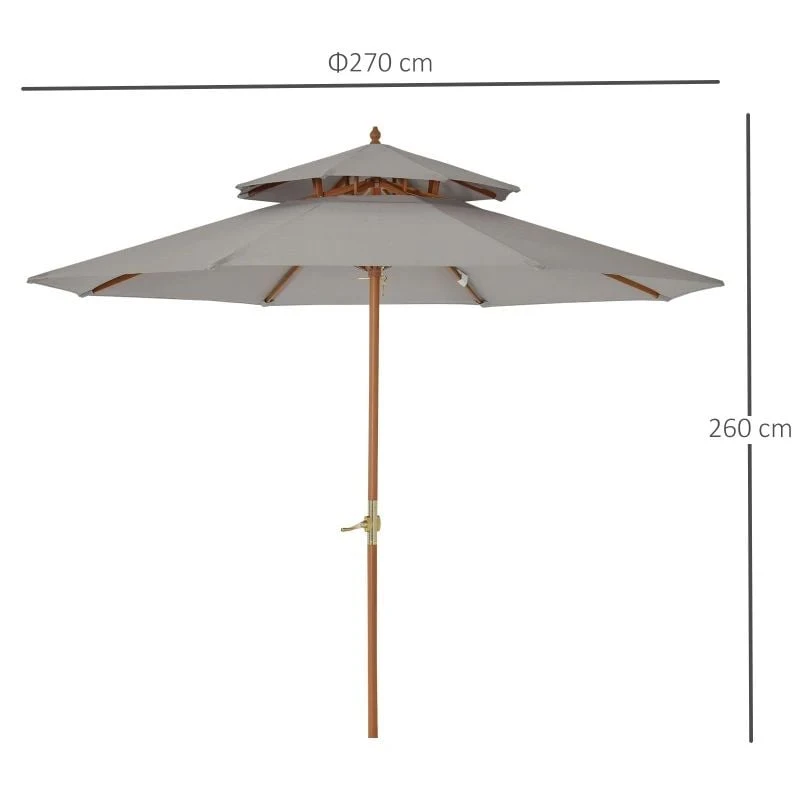Outsunny 2.7 M Double Tier Parasol - Grey - 840-025GY - Image 7
