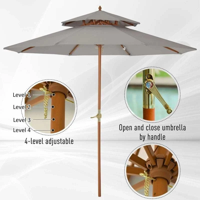 Outsunny 2.7 M Double Tier Parasol - Grey - 840-025GY - Image 5