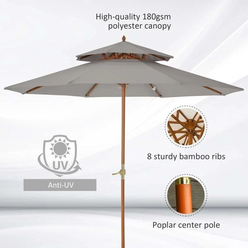 Outsunny 2.7 M Double Tier Parasol - Grey - 840-025GY - Image 4