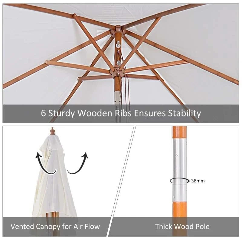 Outsunny Patio Umbrella Parasol - Cream White - 84D-017CW - Image 8