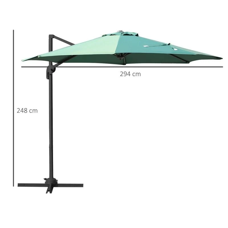 Outsunny Umbrella Parasol With 360 Rotation 294x248Hcm - Green - 84D-052GN - Image 10