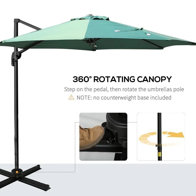 Outsunny Umbrella Parasol With 360 Rotation 294x248Hcm - Green - 84D-052GN - Image 9