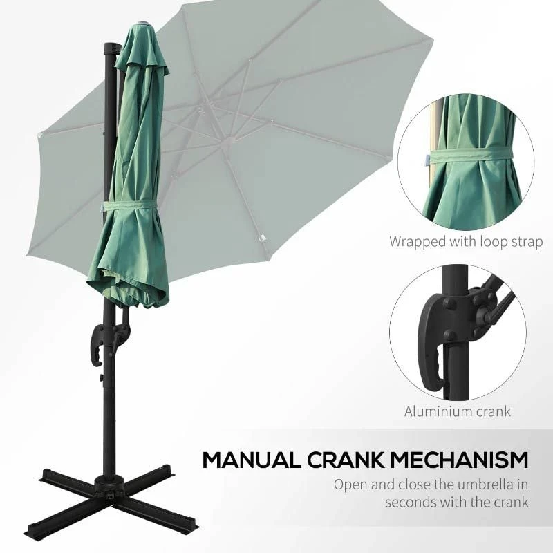 Outsunny Umbrella Parasol With 360 Rotation 294x248Hcm - Green - 84D-052GN - Image 7