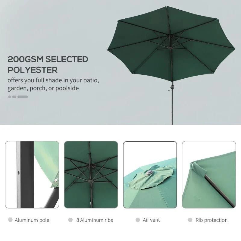 Outsunny Umbrella Parasol With 360 Rotation 294x248Hcm - Green - 84D-052GN - Image 6