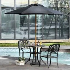 Outsunny 2.5m Wood Parasol - Black - 84D-056BK