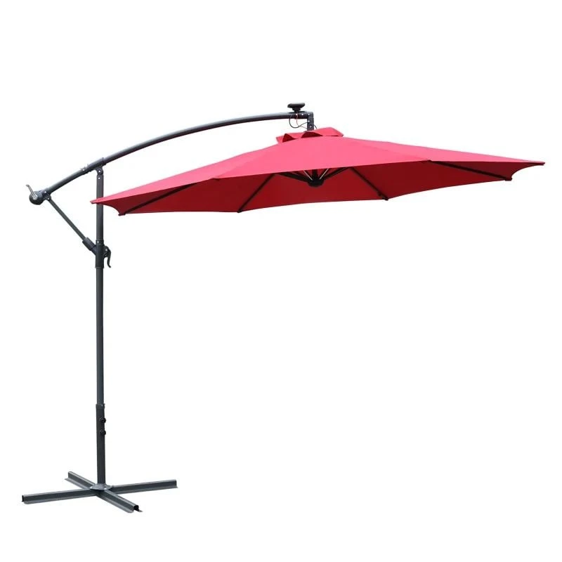 Outsunny 2.95x2.45Hm Umbrella Parasol With Solar Powered LED Strips - Wine Red - 84D-066WR - Image 2