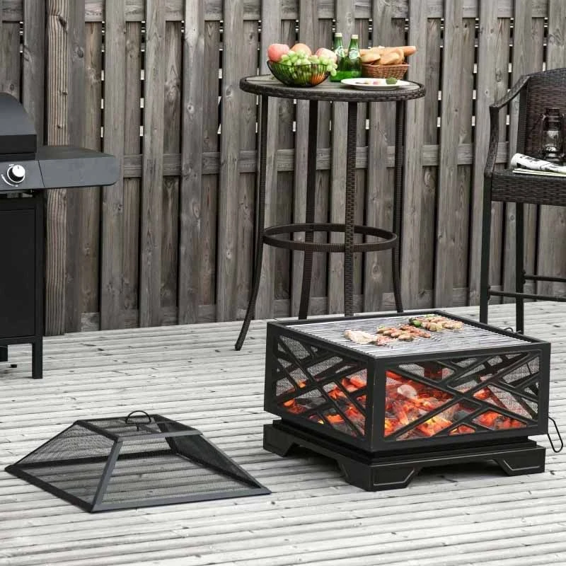 Outsunny Outdoor Square Fire Pit - Black - 842-174 - Image 4