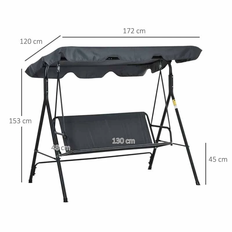 Outsunny 3-Seater Hammock Swing Chair With Canopy - Dark Grey - 84A-054V02GY - Image 2