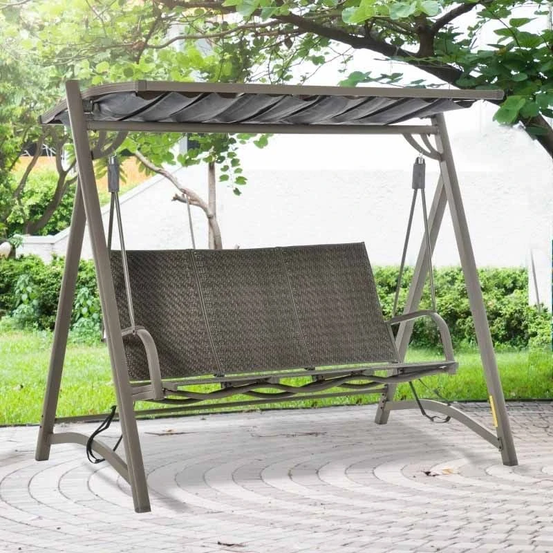 Outsunny 3 Seater Rattan Garden Swing Chair - Brown - 84A-200 - Image 3