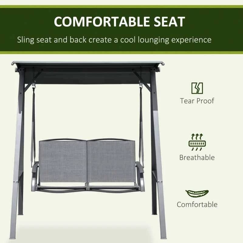 Outsunny 2 Seater Garden Swing Chair With Canopy - Dark Grey - 84A-251CG - Image 4