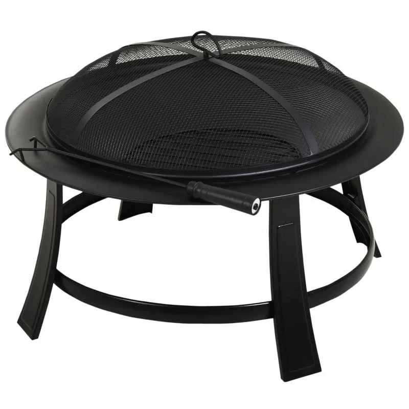 Outsunny 30" Round Metal Fire Pit With Cover - Black - 842-079 - Image 5