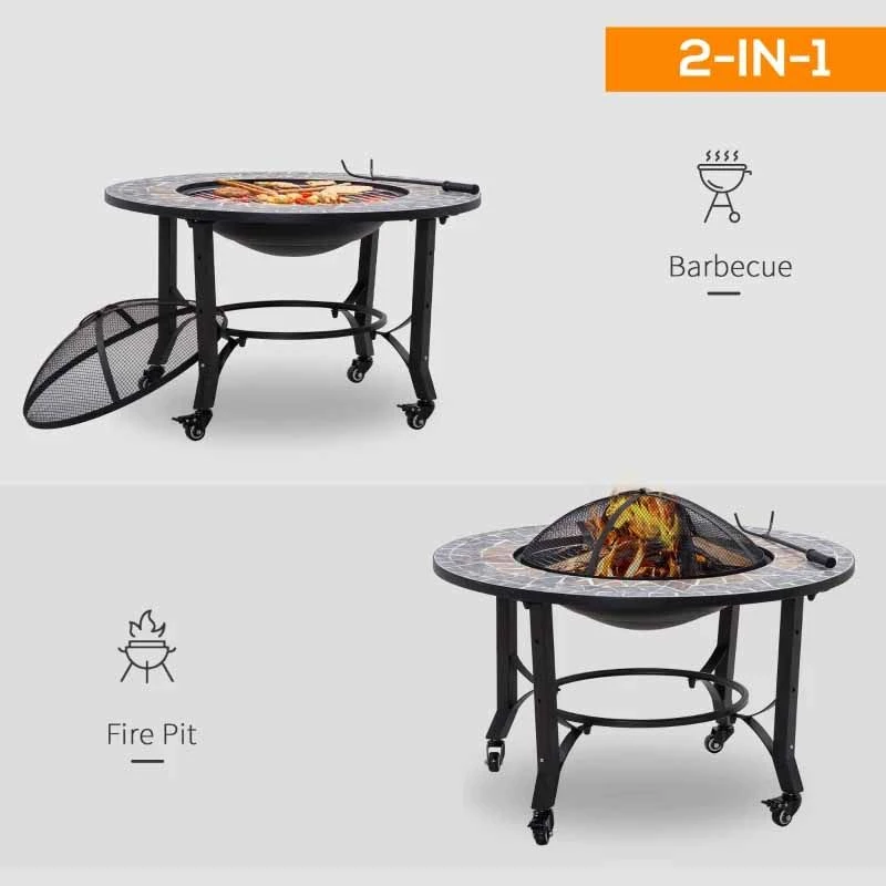 Outsunny 3-in-1 Outdoor Fire Pit On Wheels - Black - 842-218 - Image 3