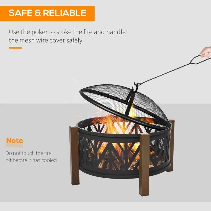 Outsunny Outdoor Fire Pit - Black/Brown - 842-172 - Image 6