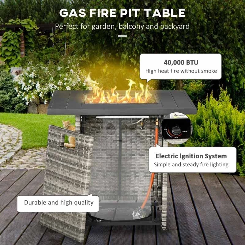 Outsunny Outdoor PE Rattan Gas Fire Pit Table - Grey/Black - 867-147V70GG - Image 4