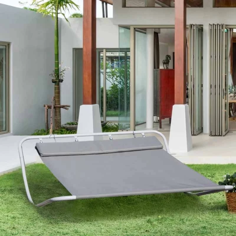 Outsunny Double Rocking Hammock Sun Lounger Bed - Grey - 01-0309 - Image 4