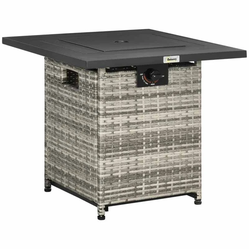Outsunny Outdoor PE Rattan Gas Fire Pit Table - Grey/Black - 867-147V70GG - Image 5