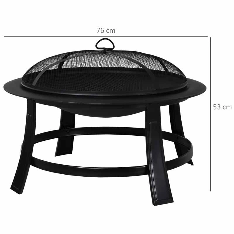Outsunny 30" Round Metal Fire Pit With Cover - Black - 842-079 - Image 2