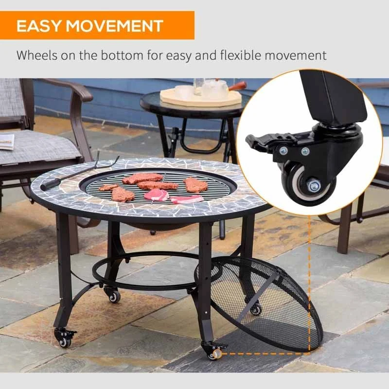 Outsunny 3-in-1 Outdoor Fire Pit On Wheels - Black - 842-218 - Image 4