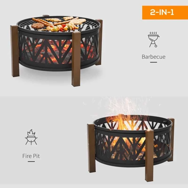 Outsunny Outdoor Fire Pit - Black/Brown - 842-172 - Image 8