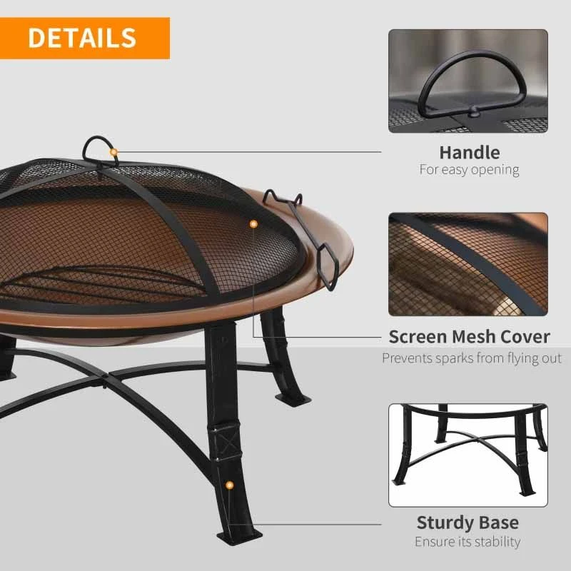 Outsunny Steel Outdoor Patio Fire Pit - Bronze/Black - 842-173 - Image 6