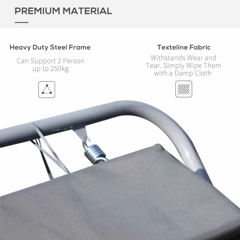 Outsunny Double Rocking Hammock Sun Lounger Bed - Grey - 01-0309 - Image 5