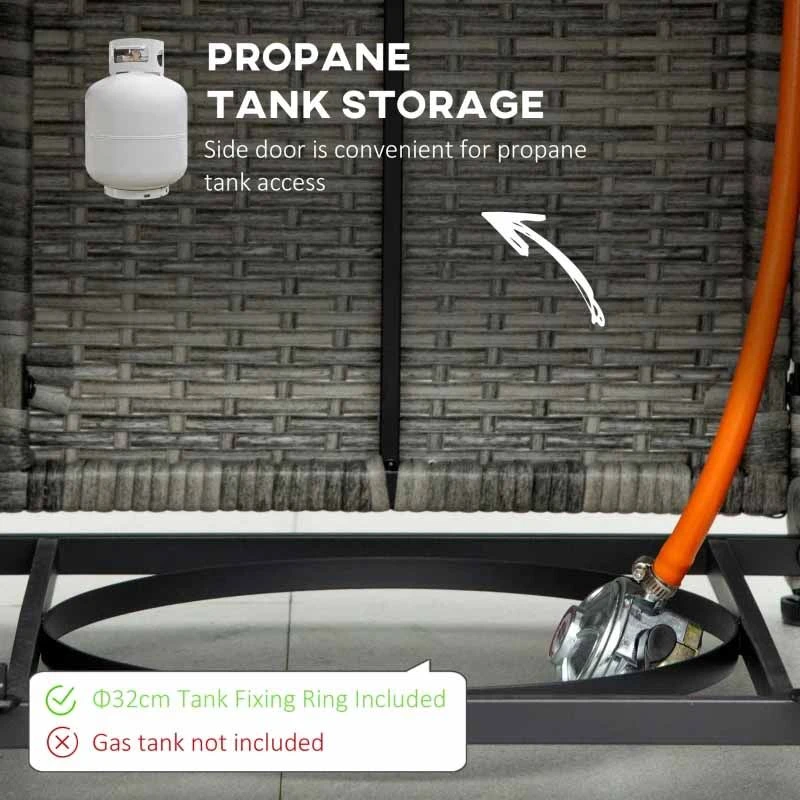 Outsunny Outdoor PE Rattan Gas Fire Pit Table - Grey/Black - 867-147V70GG - Image 6