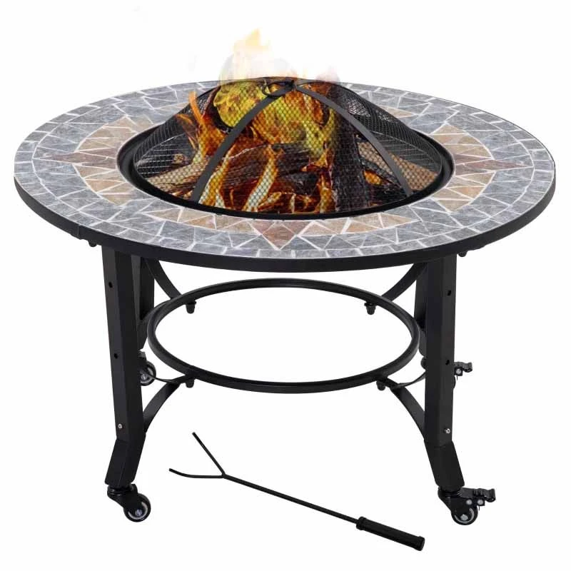 Outsunny 3-in-1 Outdoor Fire Pit On Wheels - Black - 842-218 - Image 6